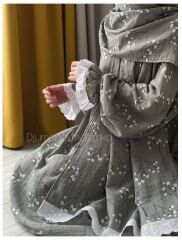 Gri Çiçekli Organik Müslin Takımı