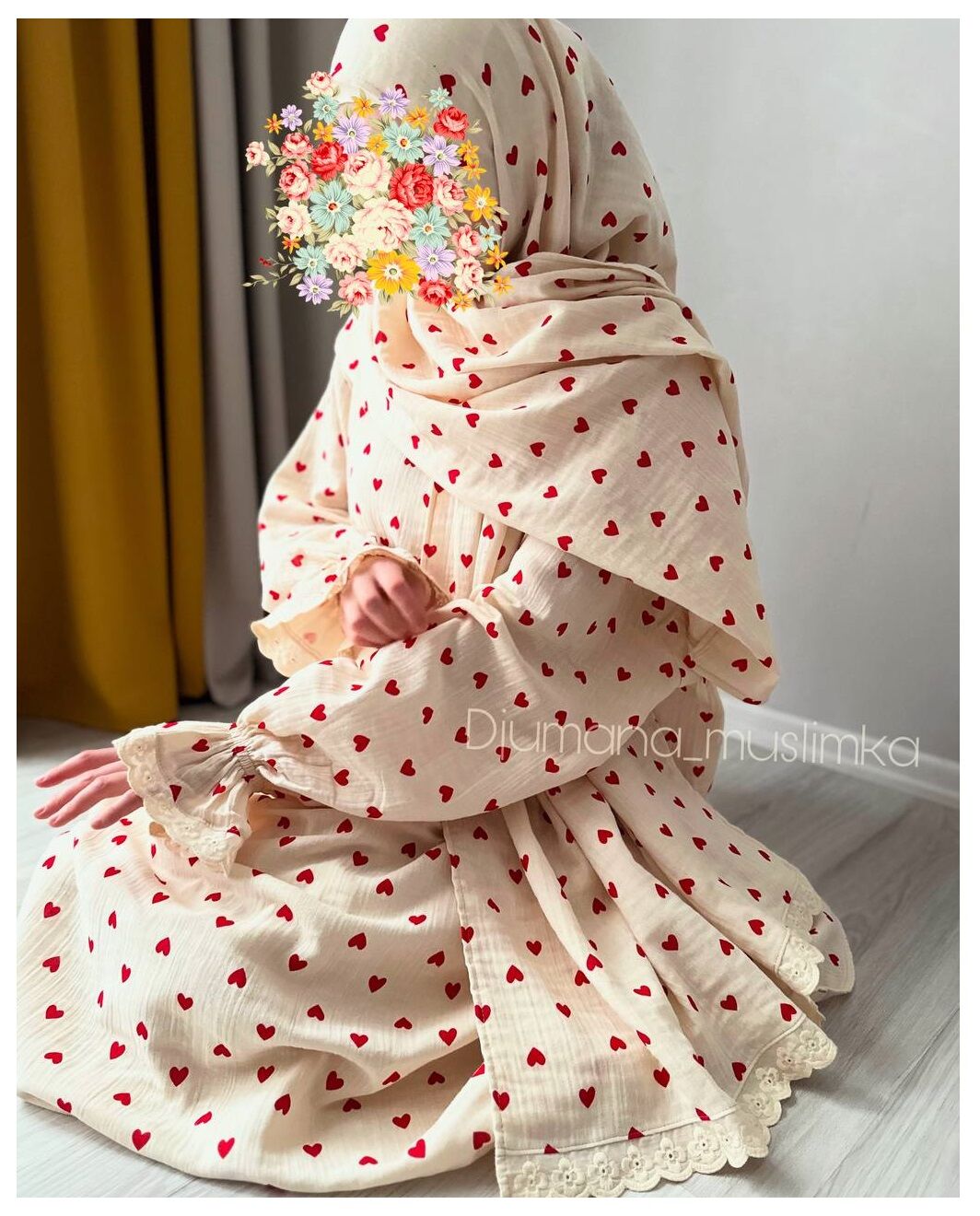 Kırmızı Kalpli Organik Müslin Takımı